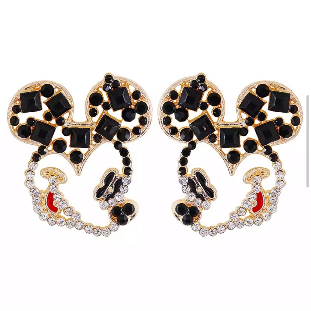 Mickey Mouse Black Gemstone Earrings - Picture 2 of 3